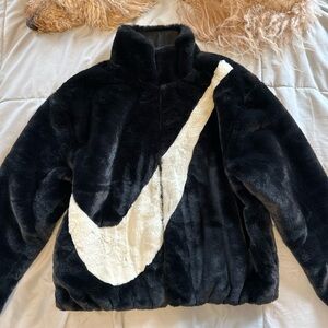 Black and Cream NIKE Faux Fur Jacket